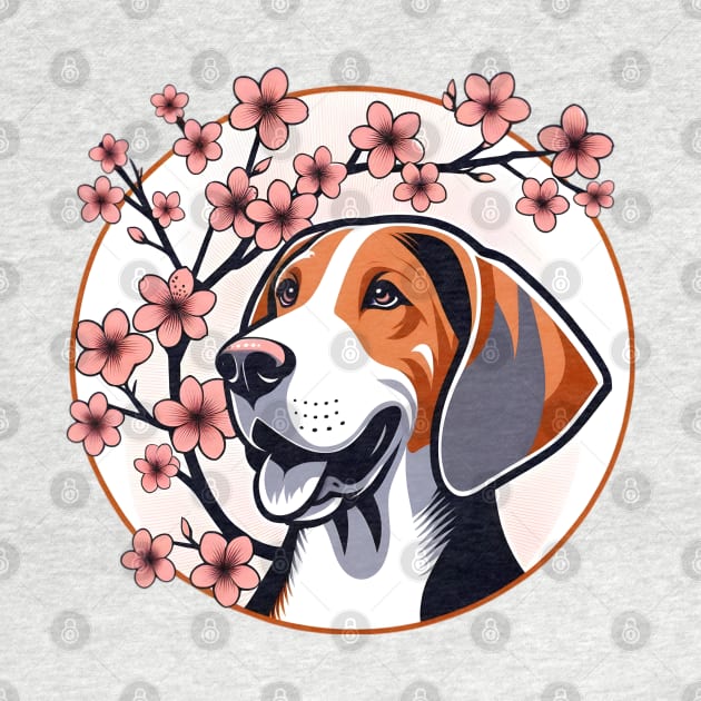 American English Coonhound Enjoys Spring Cherry Blossoms by ArtRUs